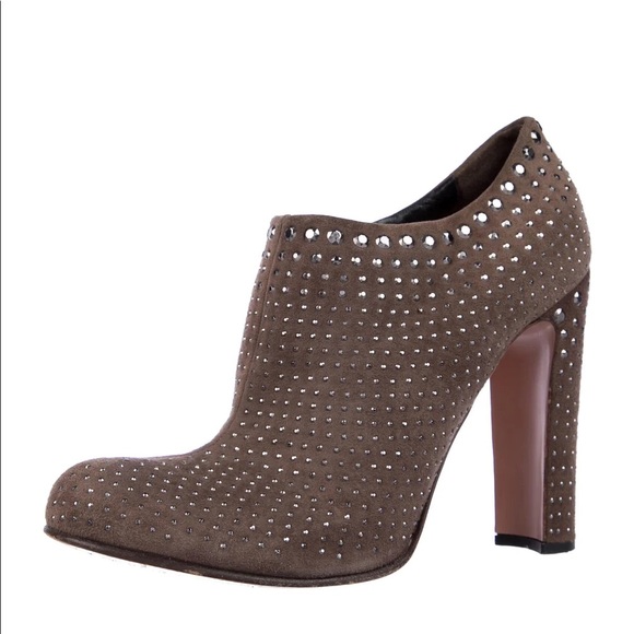 PRADA Embellished Suede Taupe Bootie - Picture 1 of 11